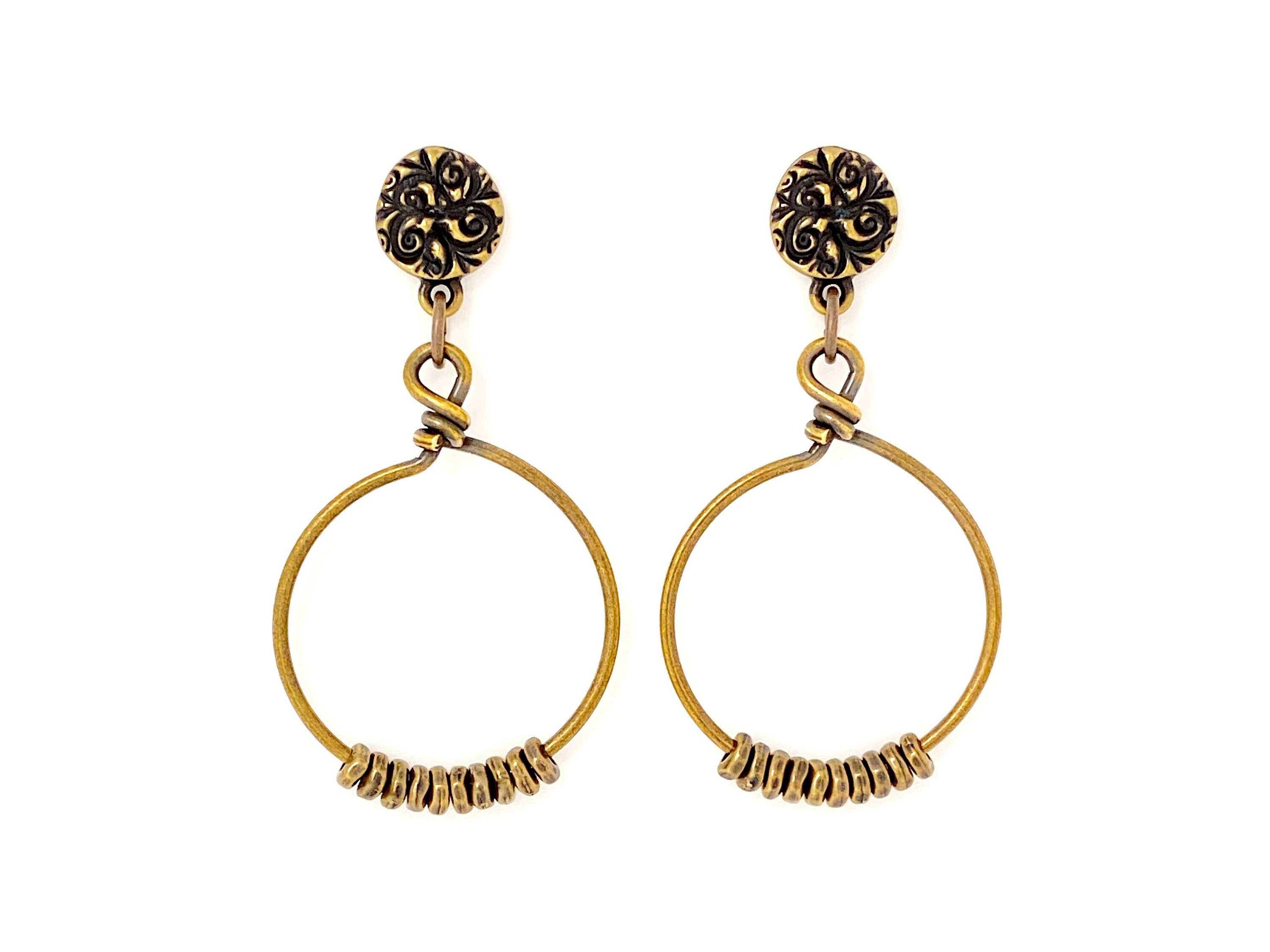 Jardin Hoop Earrings W/ Nugget Beads 15 Gauge Brass Wire & - Etsy