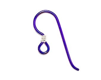 Purple Niobium Ear Wires with Sterling Coil. Hypoallergenic. (2 Pieces) Medical Grade Clutch. USA