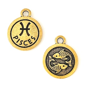 22kt Gold Plated Zodiac Pisces Charm. (1 piece) TierraCast® Lead Free Pewter, Made in USA