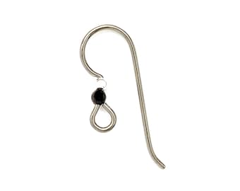 Grey Niobium Ear Wires with Sterling and Black Bead. Hypoallergenic. Medical Grade Clutch. USA