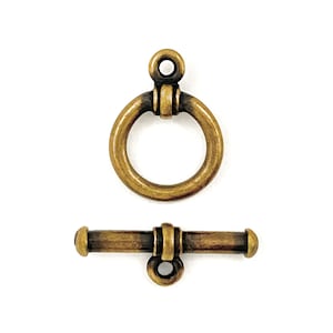 TierraCast® Bar & Ring Toggle Clasp Set, 3 Sets. Pewter with Oxidized Brass Plate, Lead Free Pewter, Made in USA