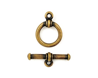 TierraCast® Bar & Ring Toggle Clasp Set, 3 Sets. Pewter with Oxidized Brass Plate, Lead Free Pewter, Made in USA