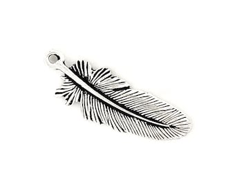 Fine Silver Plated 1.2” Feather Charm. (2 pieces) TierraCast® Lead Free Pewter. USA Made
