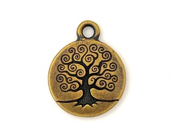 Oxidized Brass Tree of Life Charm. (2 pieces) TierraCast® Lead Free Pewter. USA Made