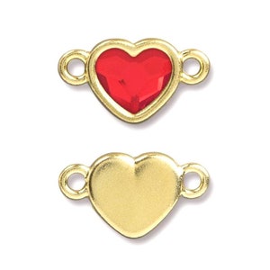 TierraCast® Heart Link with European 2808 10mm Lt. Siam Crystal. Pewter with 22kt Gold Plate. Lead Free Pewter, Made in USA