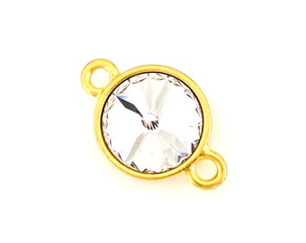 TierraCast® Plain Rivoli Link with 12mm Crystal. 2 Pieces. Pewter with 22kt Gold Plate. Lead Free Pewter