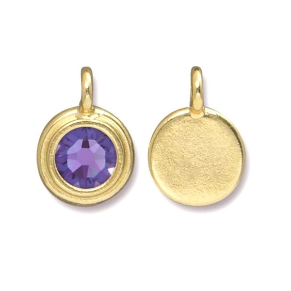 TierraCast® Tanzanite Crystal Stepped Charm, Pewter with 22kt Gold Plate, Lead Free Pewter, Made in USA