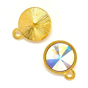 TierraCast® Plain Rivoli Drop with 12mm Crystal AB, 2 Pieces. Pewter with 22kt Gold Plate. Lead Free Pewter