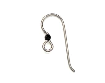 Grey Niobium Ear Wires with Black Bead. Hypoallergenic. Medical Grade Clutch. Made in USA