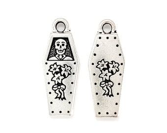 Fine Silver Plated Coffin Pendant. (2 pieces) TierraCast® Lead Free Pewter, Made in USA