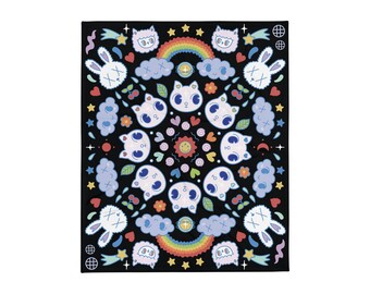 Criaturas Kawaii Black Throw Blanket
