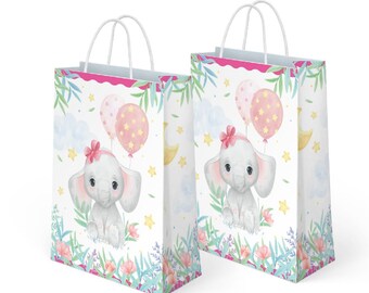 Lovely Gift for Xmas Personalised Elephant Shopping Bag with Black Handles
