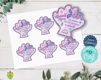 Editable Mermaid Thank You Stickers - Instant Download - For Mermaid Party, Baby Shower or Birthday