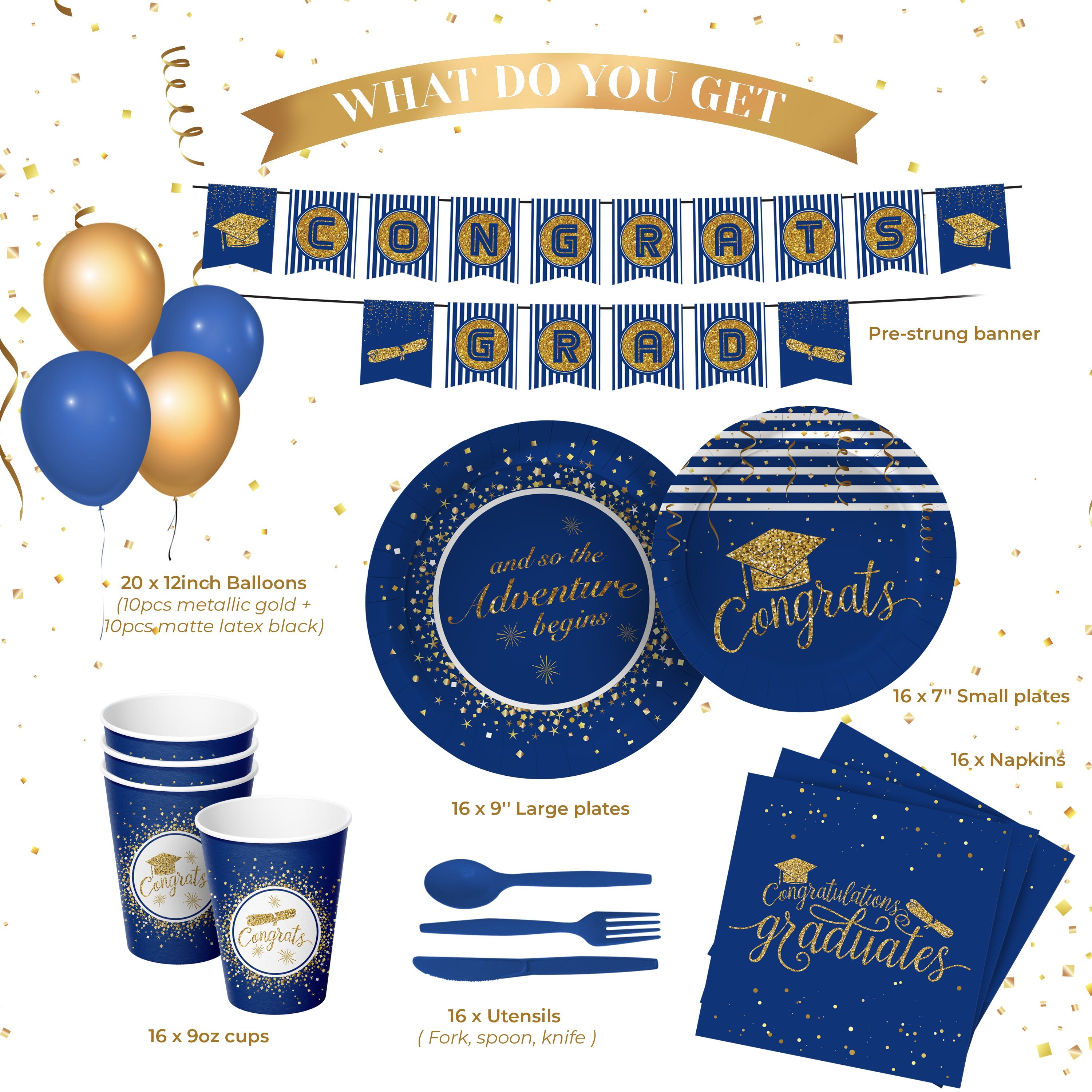 Navy Blue White Silver Party Decorations,23pcs Kit Graduation 2023