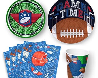 Football Party Supplies Serves 16 Football Phrase Paper Dessert Plates & Game Play Beverage Napkins 