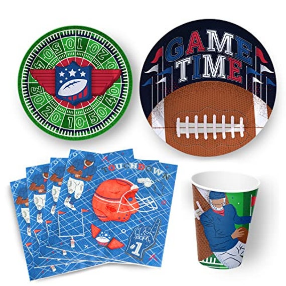 Football Paper Plates and Napkins Set Serves 16 Includes Large