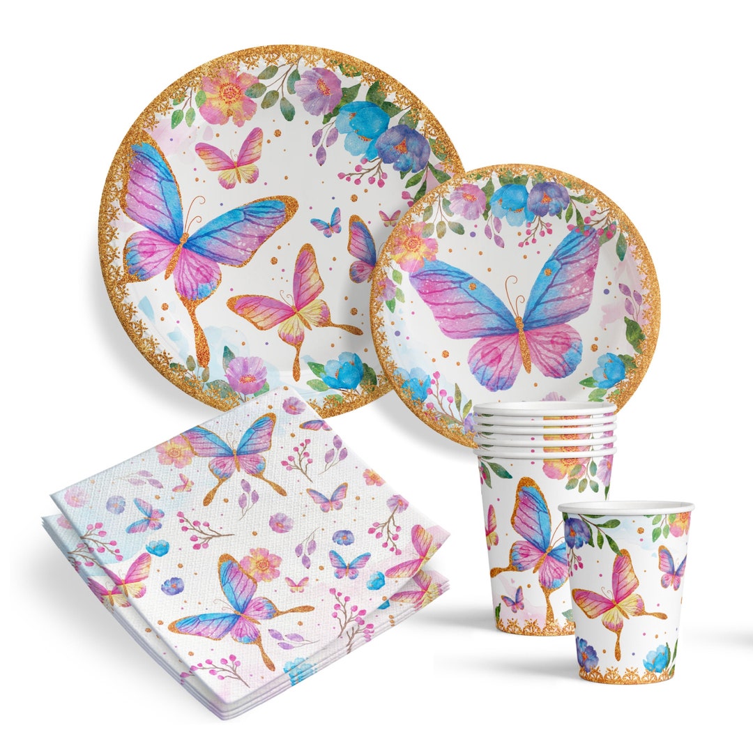 Butterfly Party Supplies Butterfly Party Plates, Cups, and Napkins Set ...