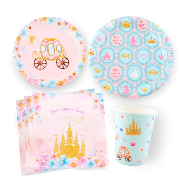 Princess Party Decorations Serves 16 | Swan Birthday Supplies | Includes Large Dinner Plates Small Desert Plates Cups Napkins