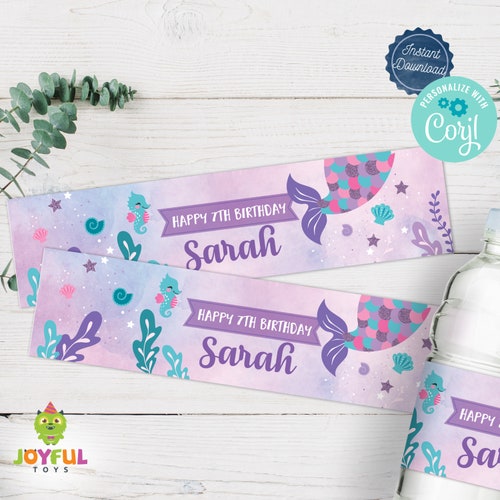Printable Mermaid Water Bottle Labels Mermaid Birthday Party - Etsy