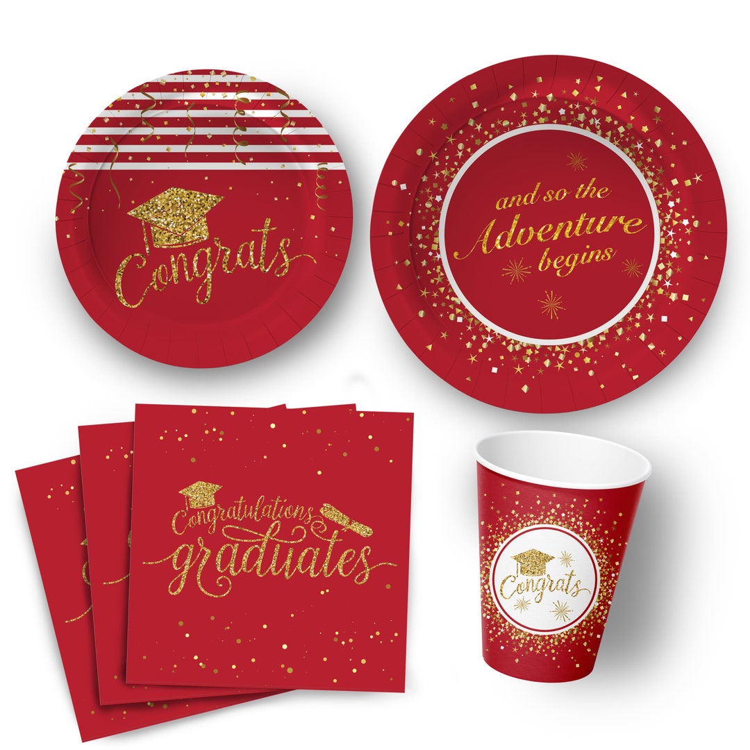 Red Graduation Plates and Napkins Party Supplies 64 Pcs Etsy