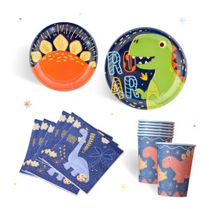 Dinosaur Party Supplies 16 Guests, Set Include Large Dinner Plates, Small Dessert Plates, Dino Cups, Napkins | Kids Birthday, Baby Shower