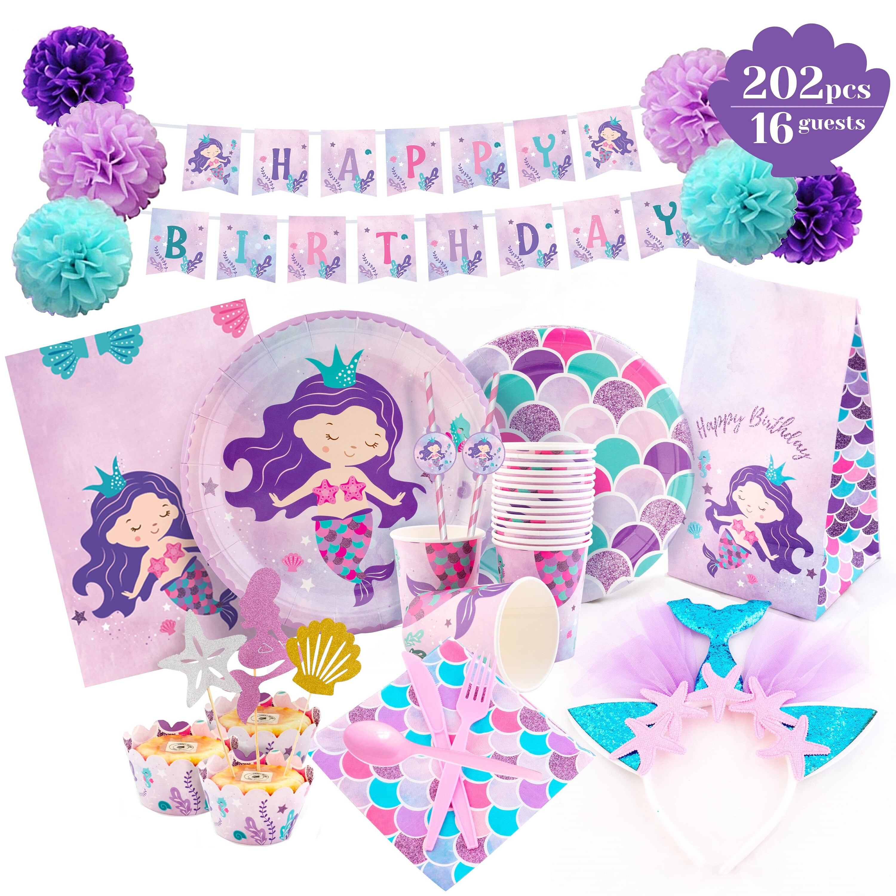 Ruffled Crepe Paper Streamers Mermaid Party, Purple and Blue, Party  Decorations, Under the Sea 