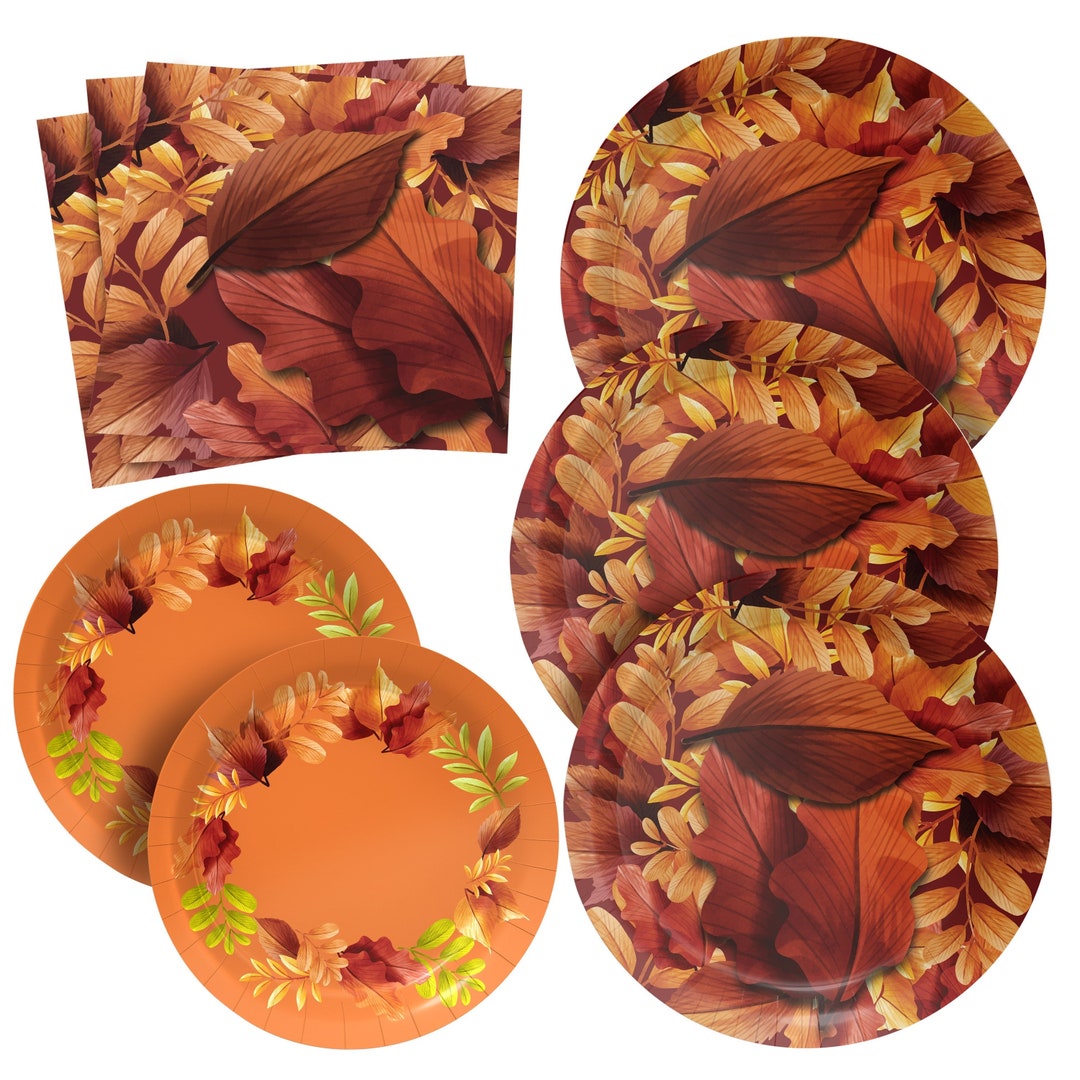 Fall Plates & Napkins Set Disposable 9 Fall Autumn Plates, 7 Thanksgiving Dessert Plates and