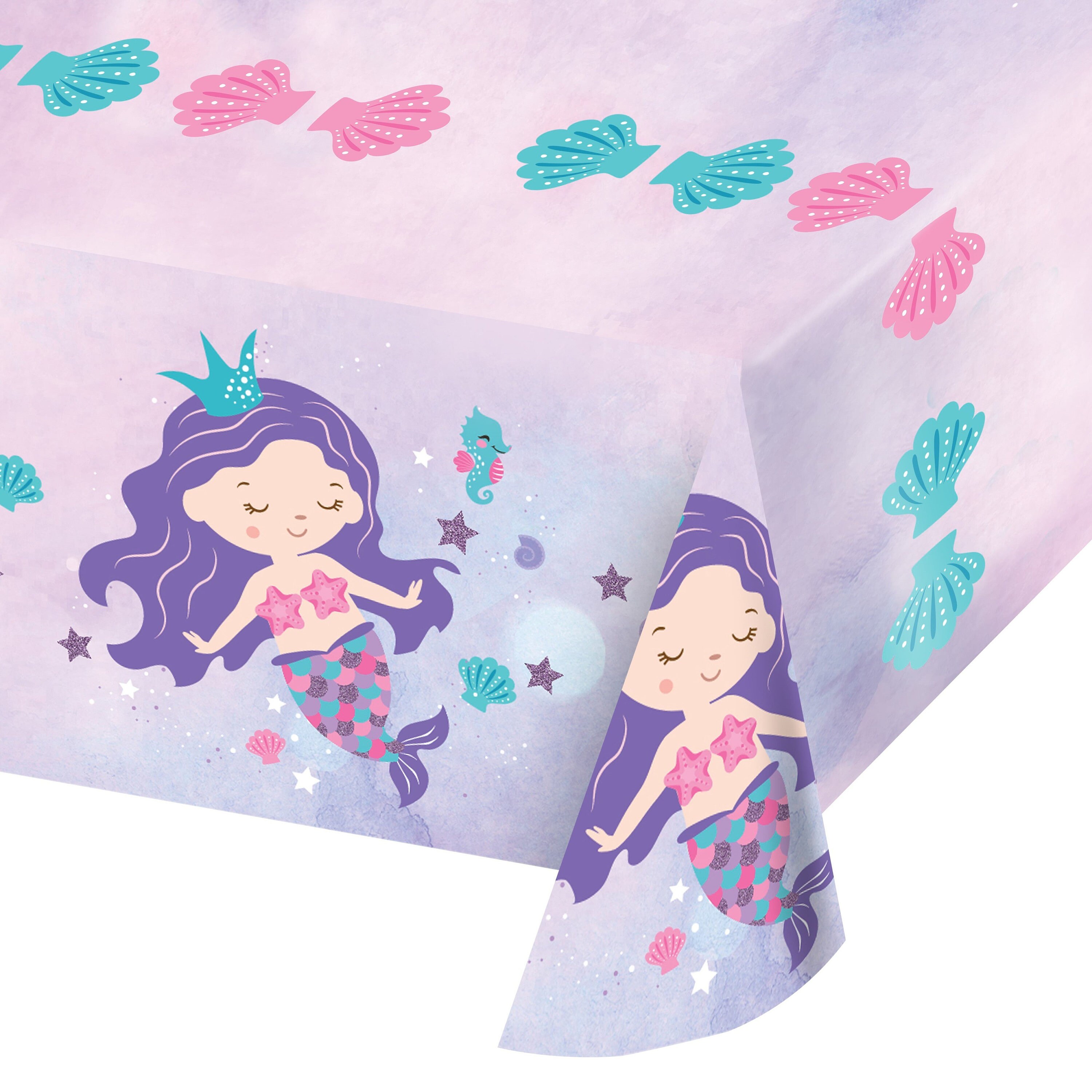 Mermaid Jumbo Tablecover Plastic Tablecloth For Birthday Baby Shower Themed Under The Sea Party Decorations For Kids Girls