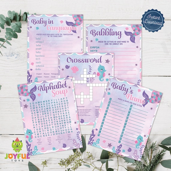 Mermaid Baby Shower Games Bundle Under The Sea Baby Shower Etsy