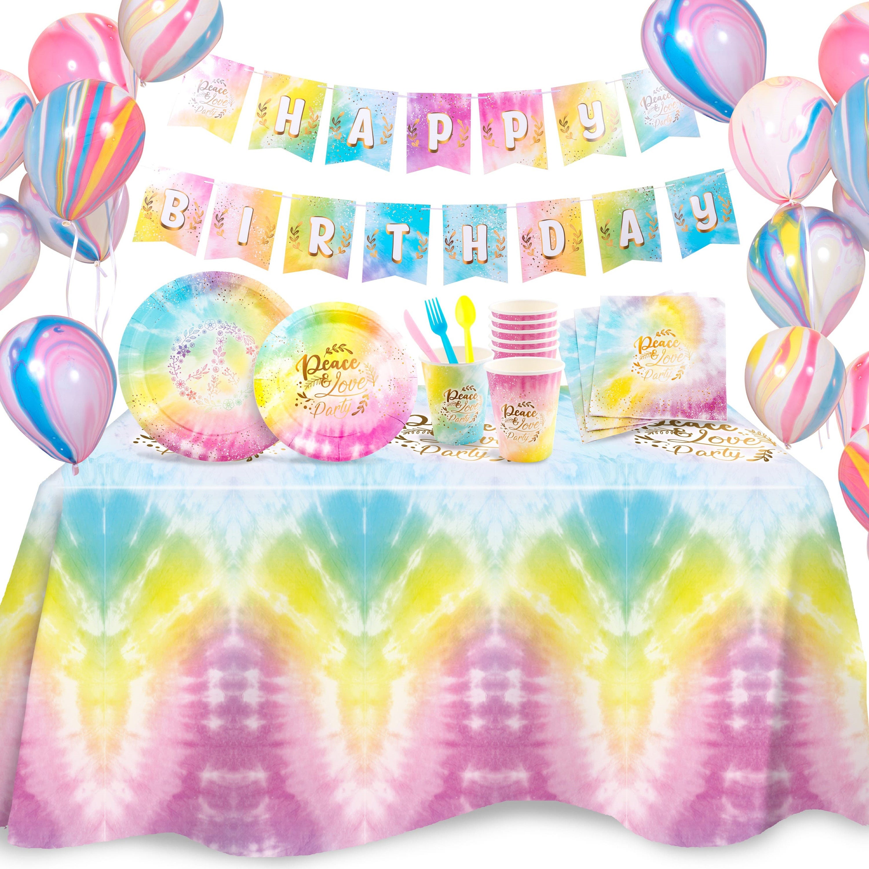 Tie Dye Birthday Party Supplies 60's Hippie Theme Rainbow Birthday