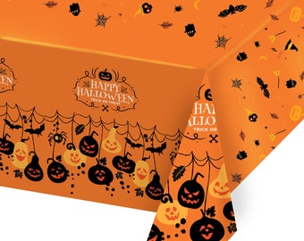 Halloween Haunted Tablecloth Halloween Door Stickers 2 Packs 52 x 109 inches Rectangle Halloween Table Covers Premium Plastic Halloween Disposable Tablecloth for Halloween Party Decorations