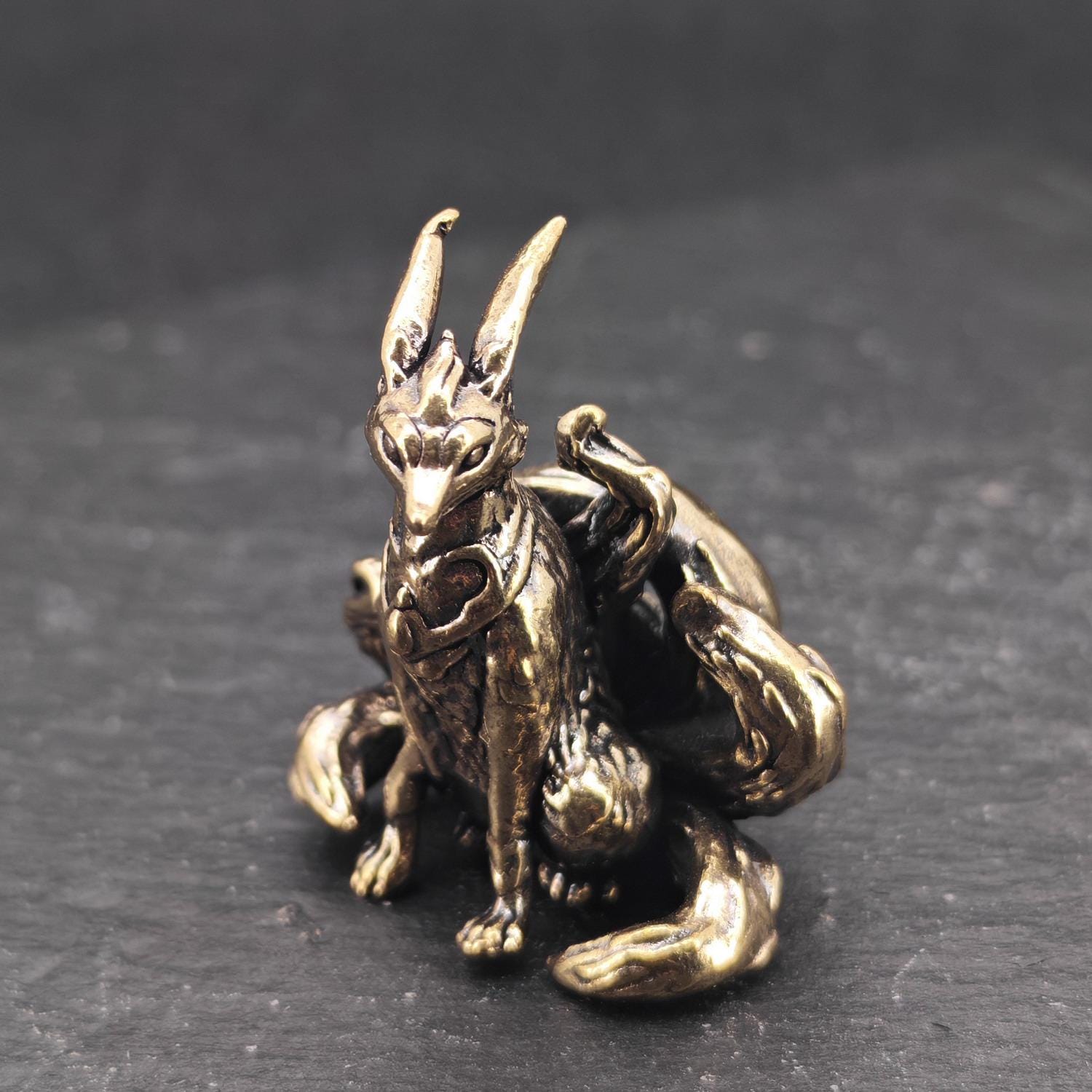 Brass Kitsune Figurine – Mystical Nine / Seven-tailed Fox Sculpture - Etsy