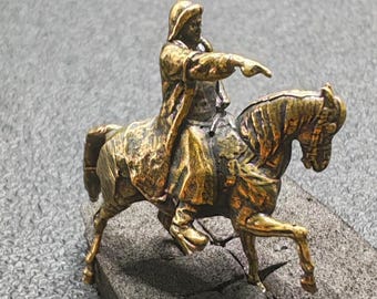 Mini Brass Desert Cavalry Figurine: Nomadic Warrior Horse Sculpture