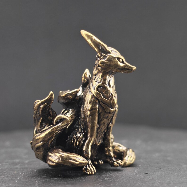 Brass Kitsune Figurine – Mystical Nine / Seven-tailed Fox Sculpture - Etsy