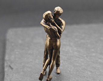 Mini Brass Passionate Couple Embrace Kiss Statue
