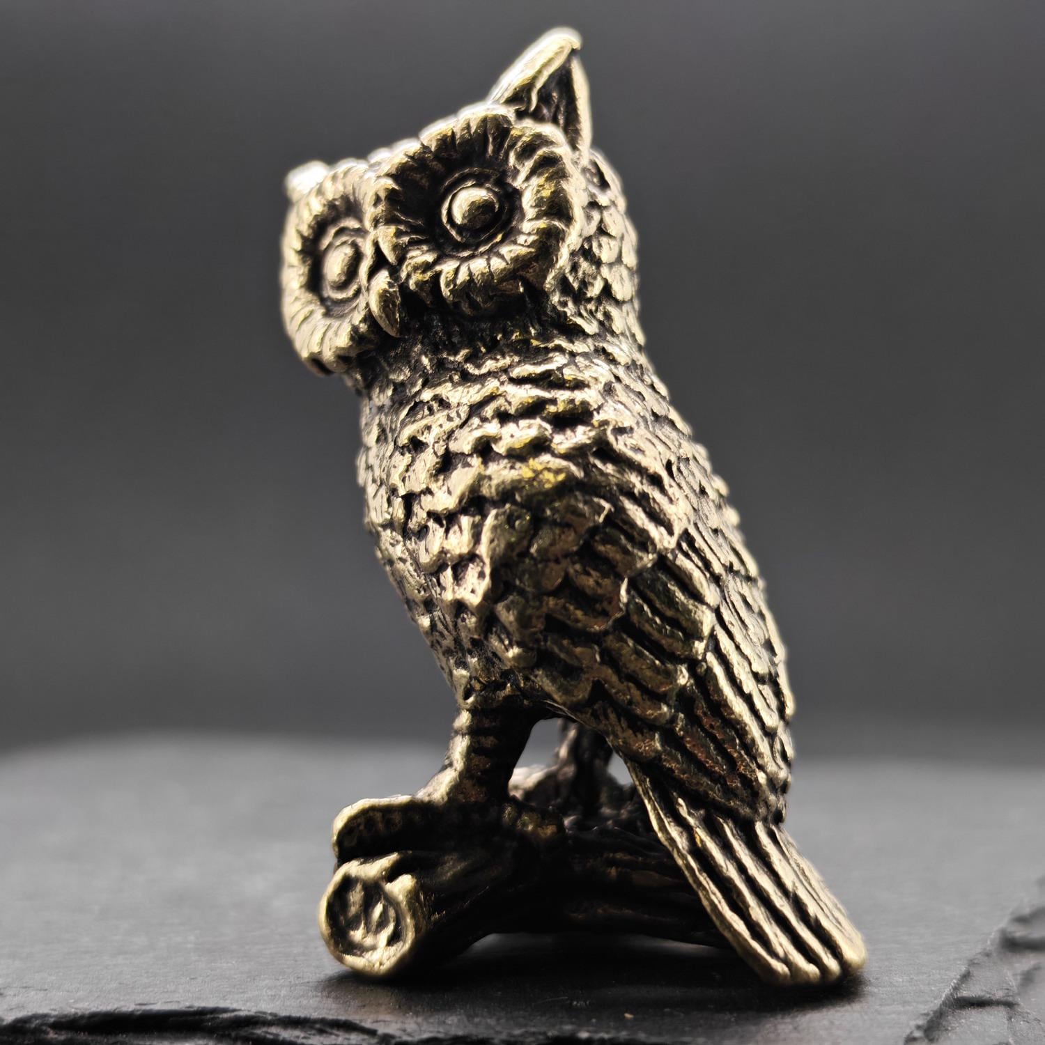 Brass Owl Figurine – Handcrafted Miniature Sculpture, Tea Pet, Desk Ornament or Collector Gift