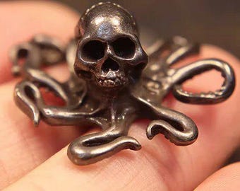 Messing Kraken Schädel Figur - Dark Cthulhu Stil Nautische Horror Skulptur für Regal, Schreibtisch oder Sammler Geschenk