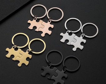 Blank Stainless Steel Puzzle Keychain Set for DIY Laser Engraving Personalized Gifts Couples Craft Supply