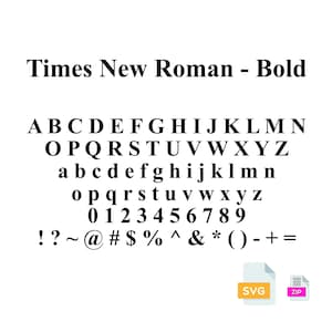 Times New Roman Bold Vector-lettertype - SVG, individuele letters, Cricut-lettertype, silhouetgesneden bestand, alfabetlettertype, Instant Download - 0015