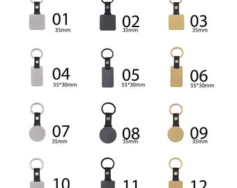 Llavero de acero inoxidable con placa de identificación para perro: etiquetas de grabado DIY multiformas / Listo para impresión UV / Correa de cuero / Dije para correa de mascota