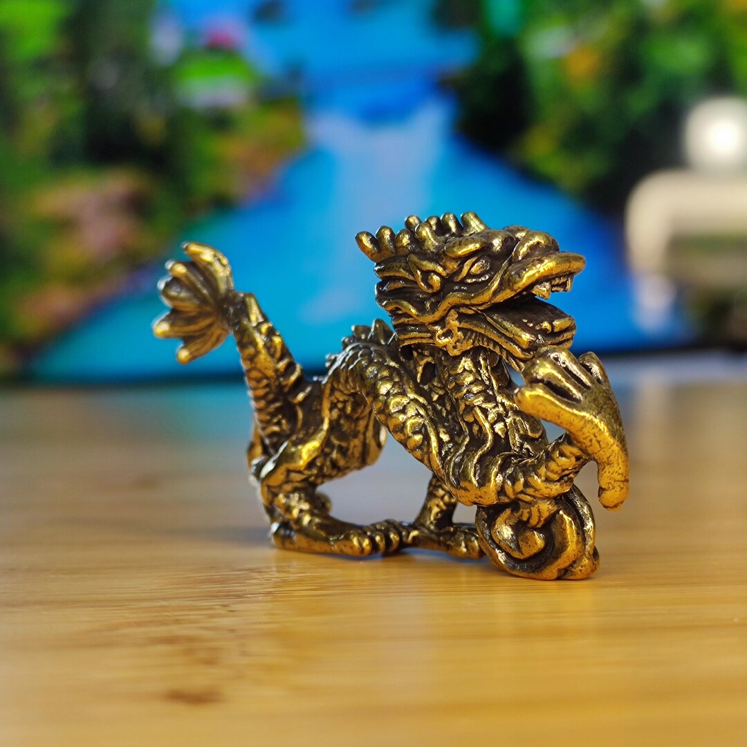 Solid Brass Dragon Figurine – Mythical Creature Sculpture for Desk ...