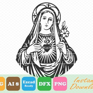 Vergine Maria, Madre di Gesù Silhouette, SVG, DXF, PNG, AI8 (Ezcad Import Ready), Download immediato