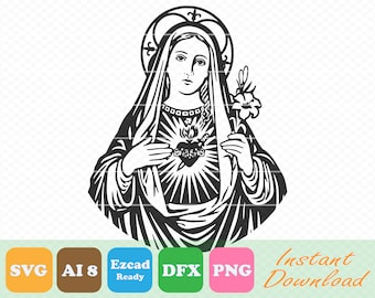 Virgin Mary Silhouette: Mother of Jesus SVG, DXF, PNG, AI8 (Instant Download)