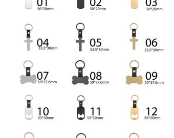 Llaveros de metal en blanco para armar uno mismo / Acero inoxidable + cuero / Grabado personalizado