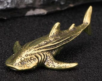 Vintage Brass Shark Figurine – Wide Mouth Marine Sculpture for Ocean Lover Gift or Nautical Decor