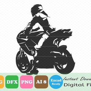 Motorbike Rider, Road Motorcycle Racing - SVG, DXF, PNG, AI8 (Ezcad Import Ready), Instant Download