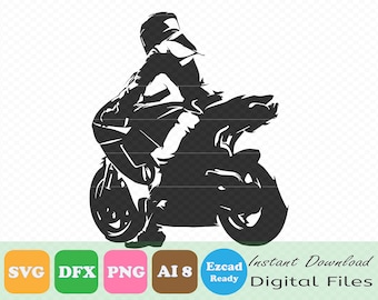 Motorbike Rider, Road Motorcycle Racing - SVG, DXF, PNG, AI8 (Ezcad Import Ready), Instant Download