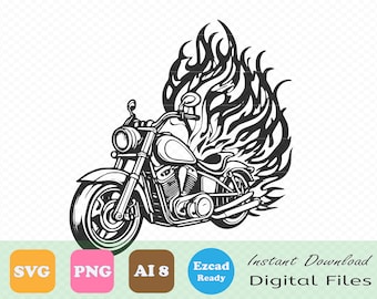 Motorbike On Fire Flame SVG: Motorcycle AI8 PNG (Digital Download)