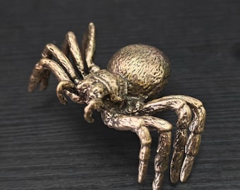 Brass Spider Figurine – Gothic Miniature Sculpture for Halloween, Desk Decor, Creepy-Cute Gift or Collector Accent