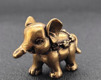 Vintage Brass Elephant Figurine – Miniature Floral Sculpture